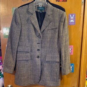 Lauren Ralph Lauren Black & Cream Glen Plaid Blazer